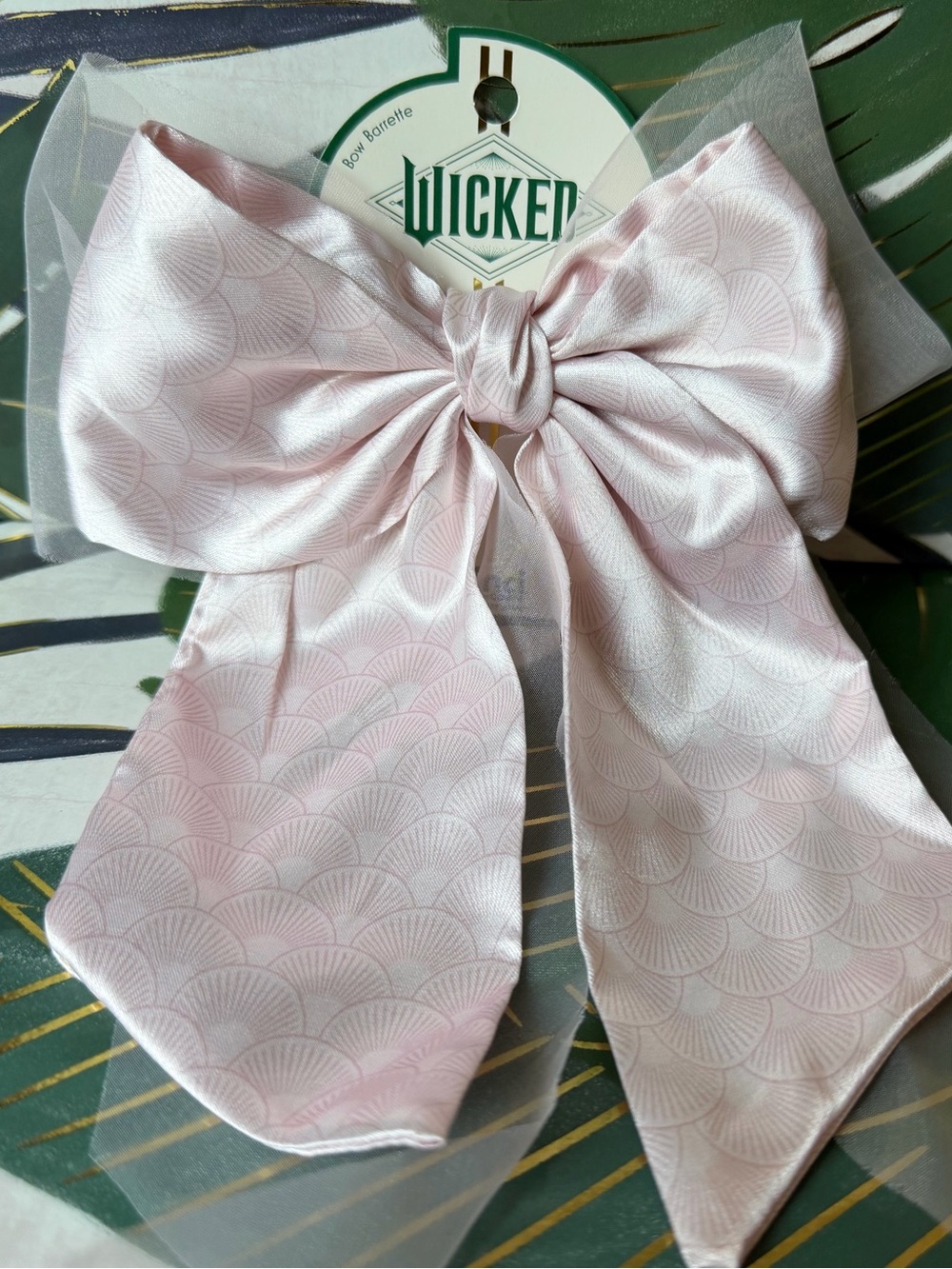 Scünci Wicked Glinda Pink Satin Tulle Bow Barrette Hair Clip NWT
